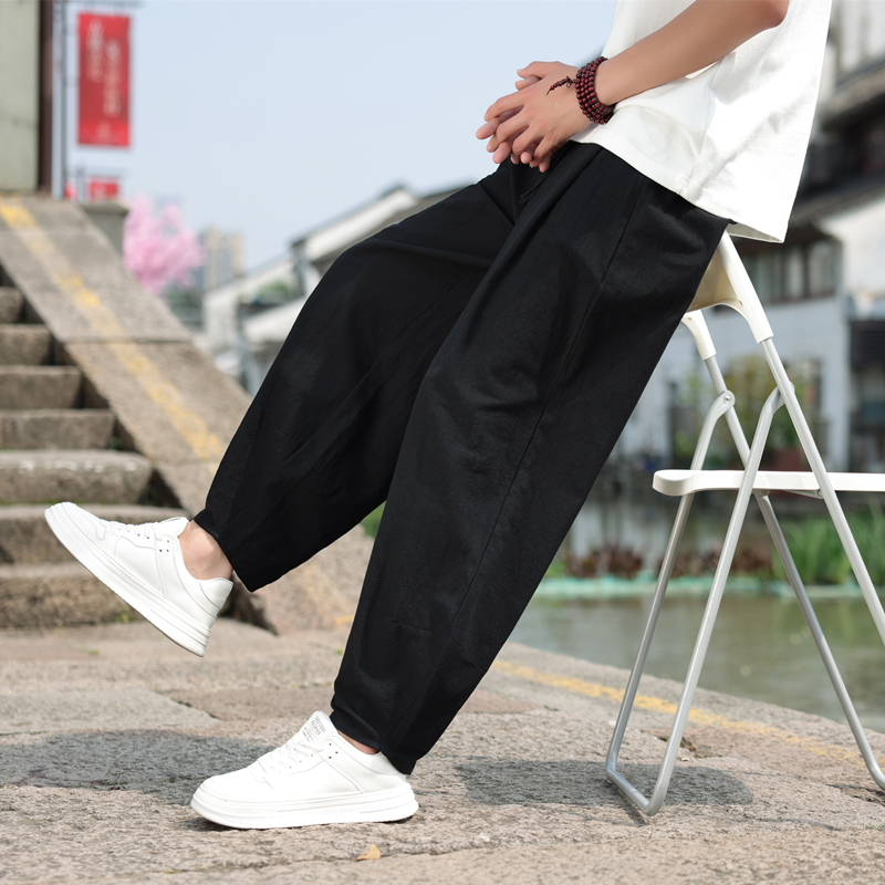ワイドタックパンツ 涼やか麻混ゆったりタックパンツ