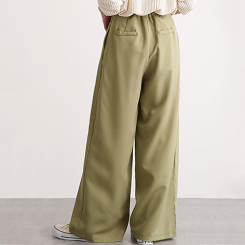 タックワイドパンツ レディース タック入りワイドパンツ 脚長効果 スタイルアップ グレー