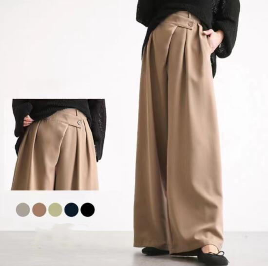 レディース ハイウエスト ワイドタックパンツ 通勤対応