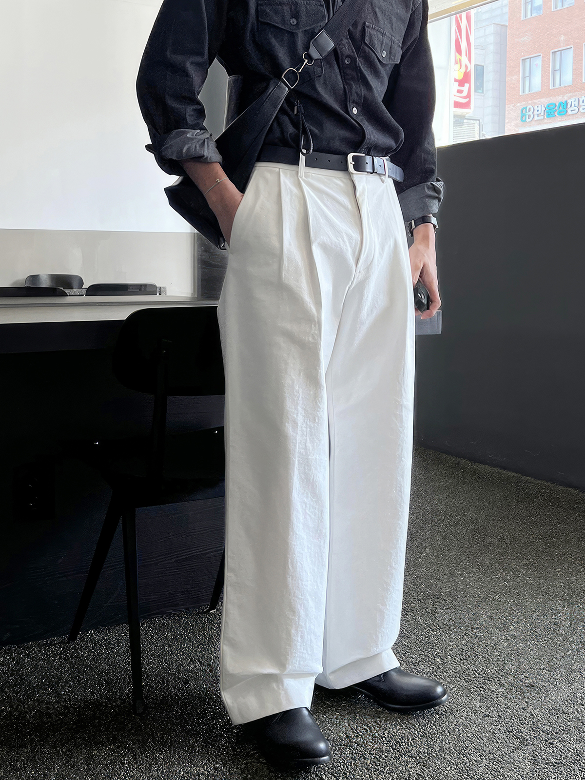 ワイドタックパンツ ゆったり上質コットン風合いパンツ