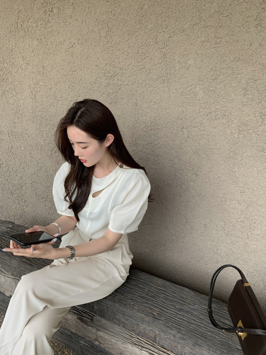 ハイウエストタックワイドパンツ レディース着痩せロング丈 グレー