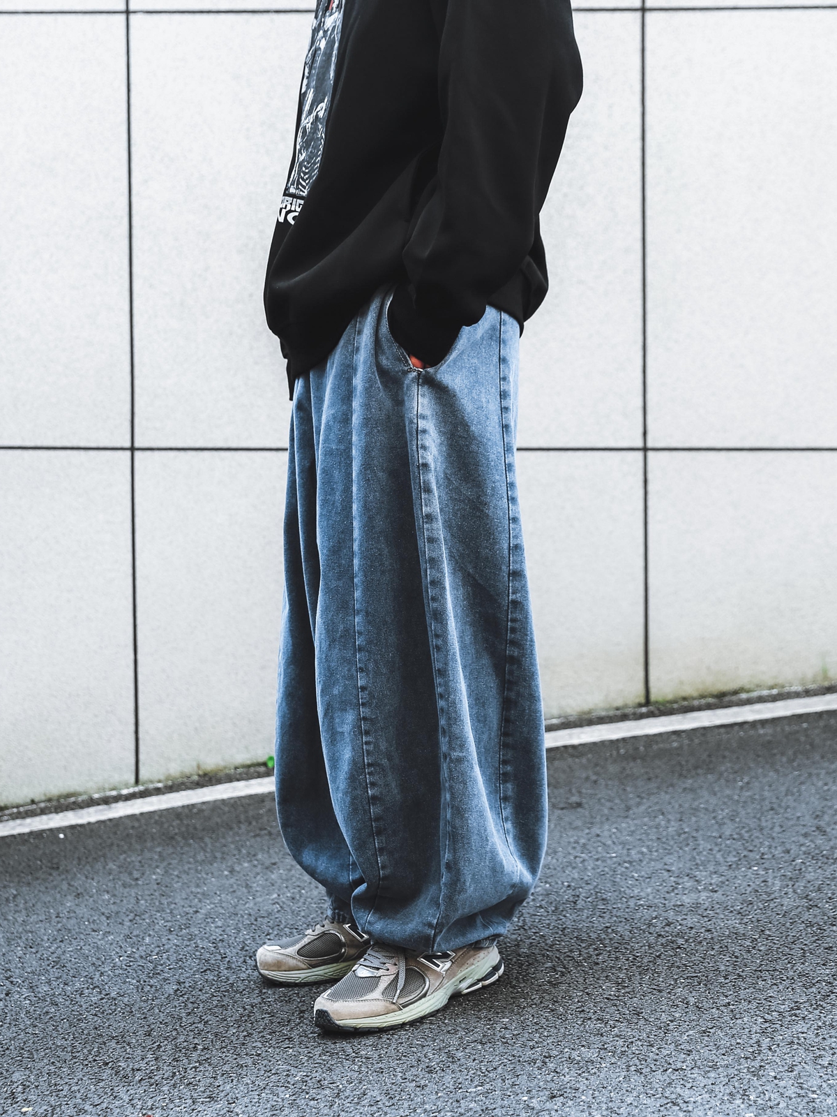 ワイドタックパンツ ゆったり立体感デニムタックパンツ