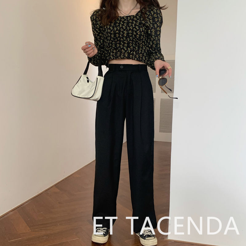 ワイドタックパンツ ハイウエストタックワイドパンツ 韓国風きれいめカジュアル
