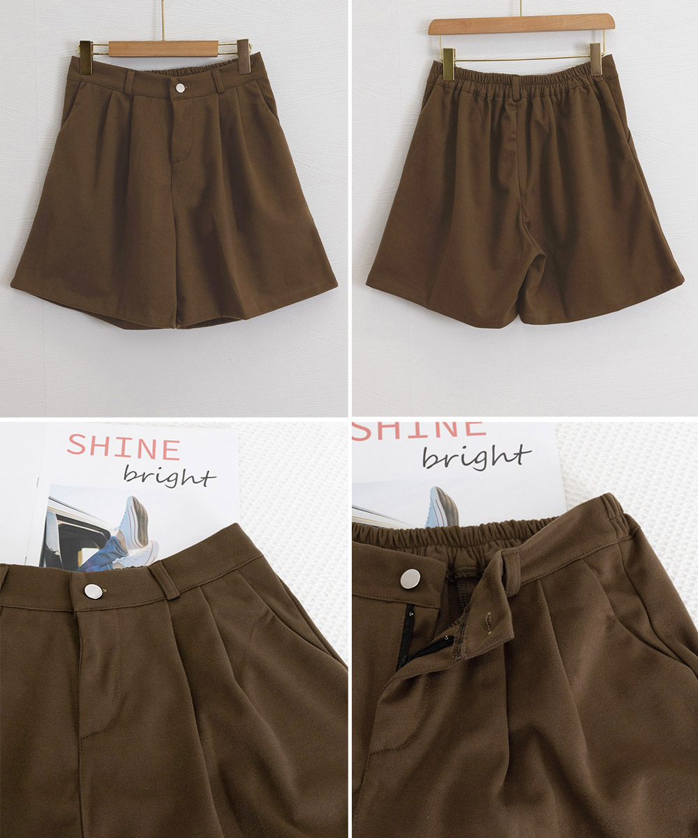 ワイドタックパンツ タック入りウール風ワイドショートパンツ