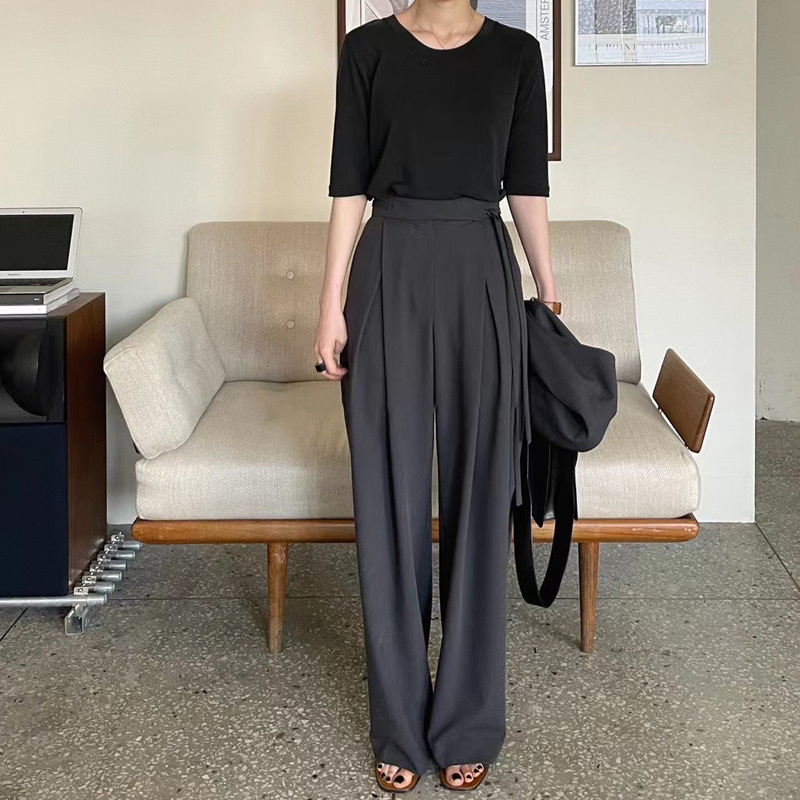 ハイウエストワイドタックパンツ ロング丈着痩せレディース