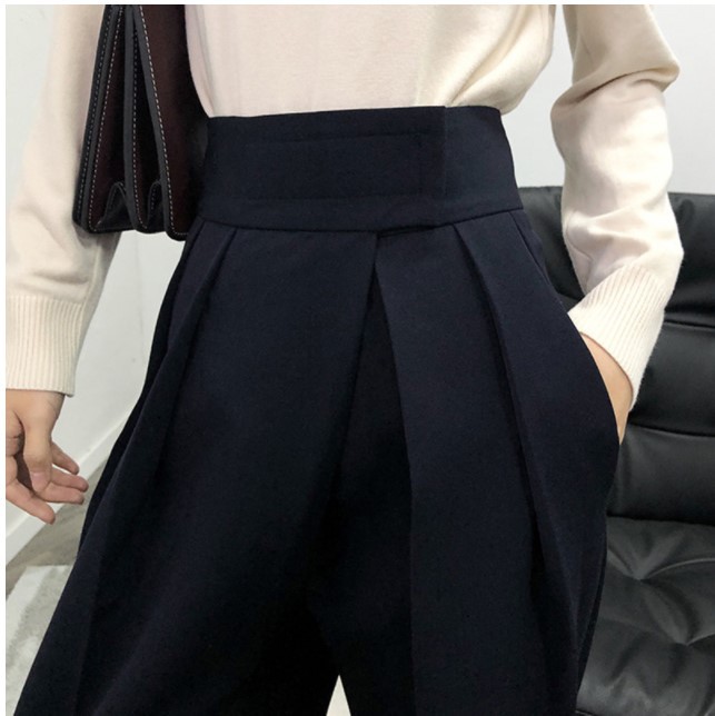 ハイウエストワイドタックパンツ レディース着痩せロング丈