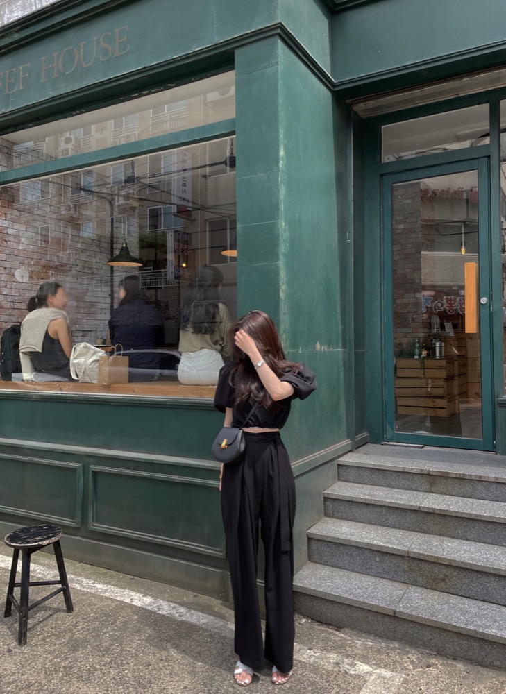 ハイウエスト ワイドタックパンツ ウエストひも ゆったりストレート