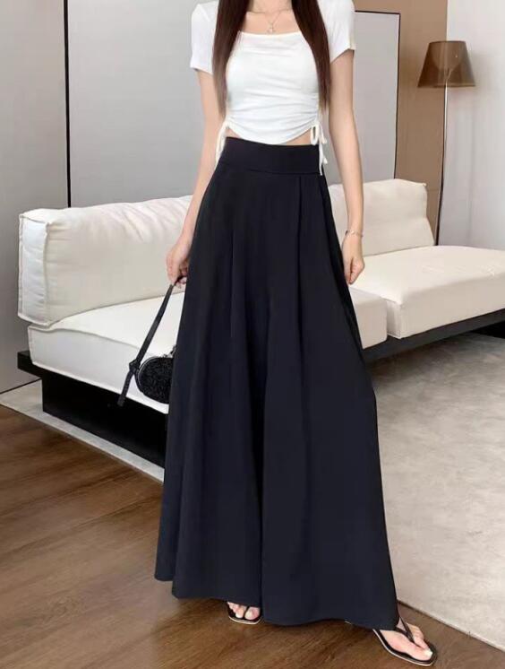 レディース ハイウエスト ワイドタックパンツ 美脚 上品