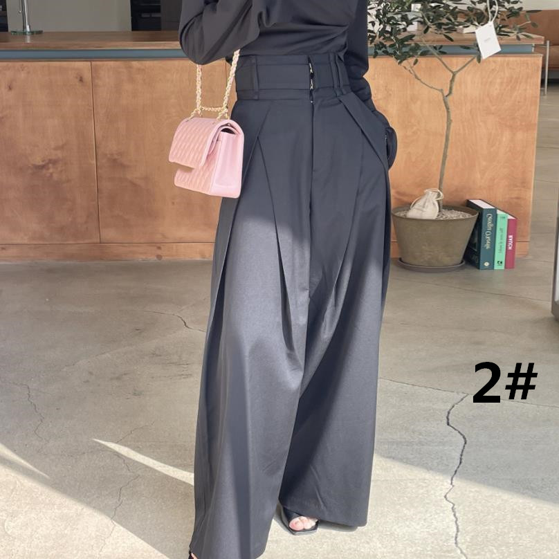 ハイウエスト タックワイドパンツ レディース 秋冬 上品 きれいめ グレー