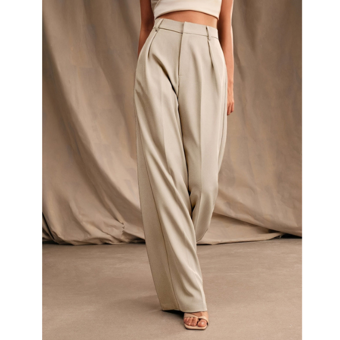 新作レディース上品ワイドタックパンツ脚長効果無地