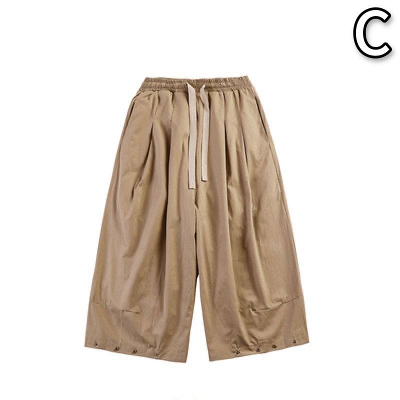 ワイドタックパンツ 白シューズに合う ハイウエスト ワイドパンツ 7分丈