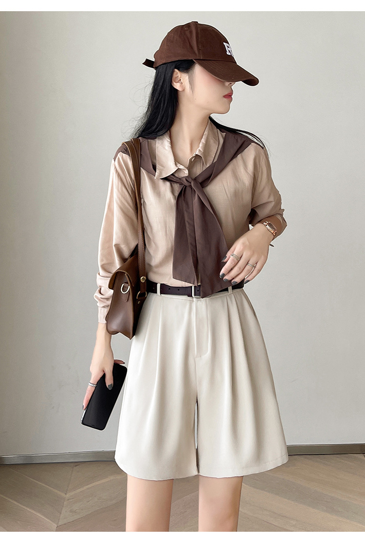 ワイドタックパンツ 新作ハイウエストタックハーフパンツきれいめワイドシルエット