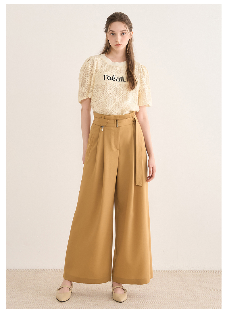 ワイドタックパンツ リネン混ワイドタックベルトパンツ