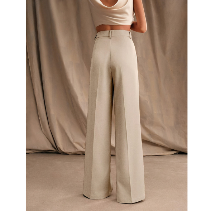 新作レディース上品ワイドタックパンツ脚長効果無地