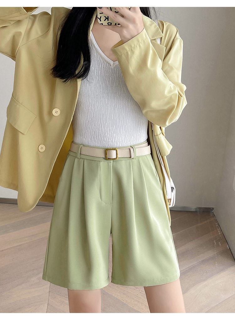 ワイドタックパンツ 新作ハイウエストタックハーフパンツきれいめワイドシルエット