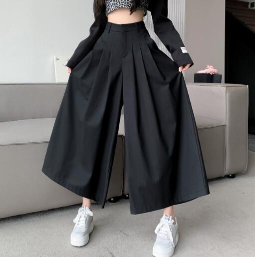 タックワイドパンツ レディース タック入りワイドパンツ 黒 不規則デザイン