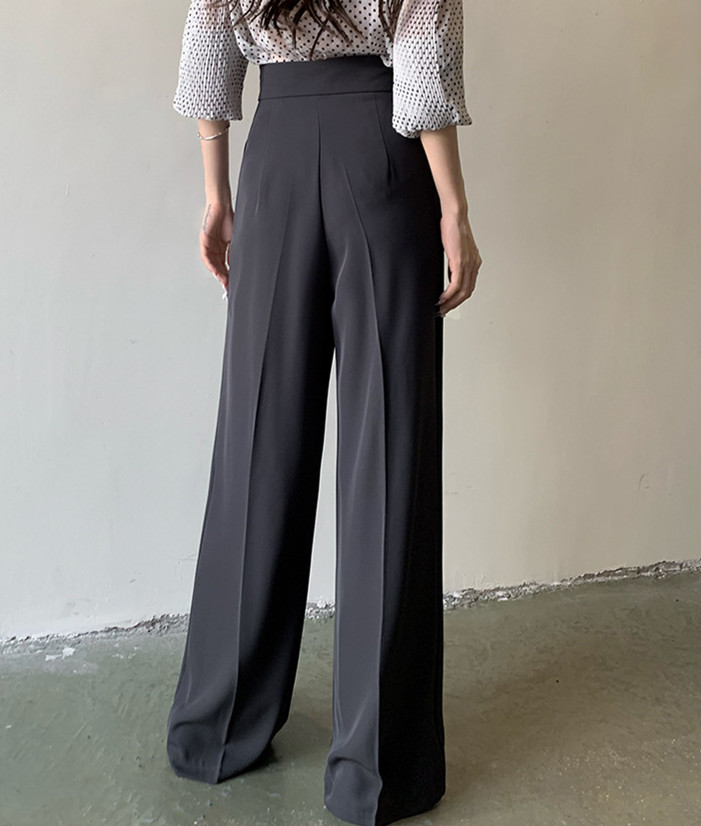 春夏新作 ハイウエスト タックワイドパンツ レディース 黒