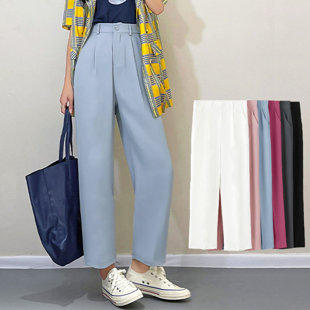 美脚ワイドタックパンツ九分丈多色展開