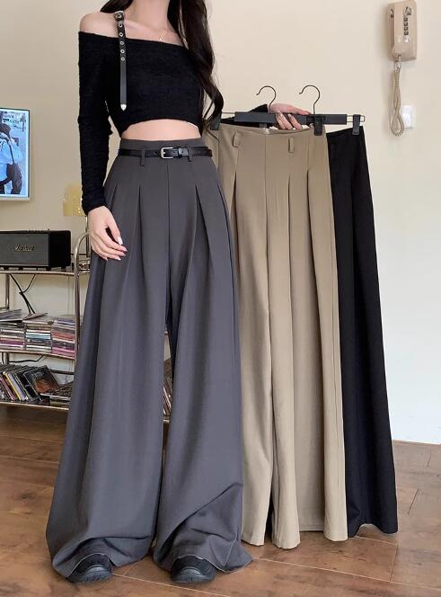 レディース ハイウエスト ワイドタックパンツ 通勤対応