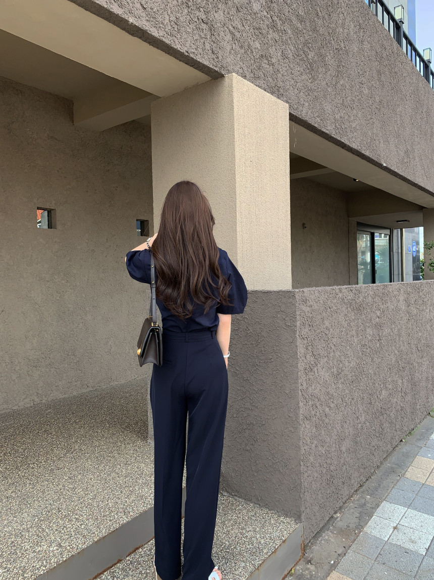 ハイウエストタックワイドパンツ レディース着痩せロング丈 グレー