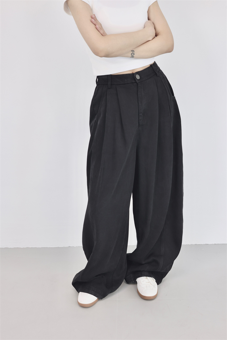 ワイドタックパンツ ゆったりドレープデニムパンツ