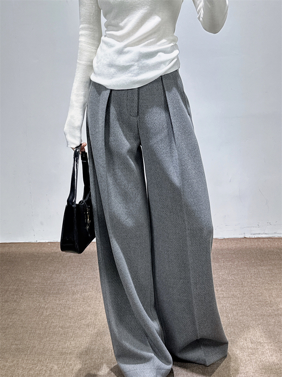 ワイドタックパンツ 上品ツイード素材の深めタックワイドパンツ
