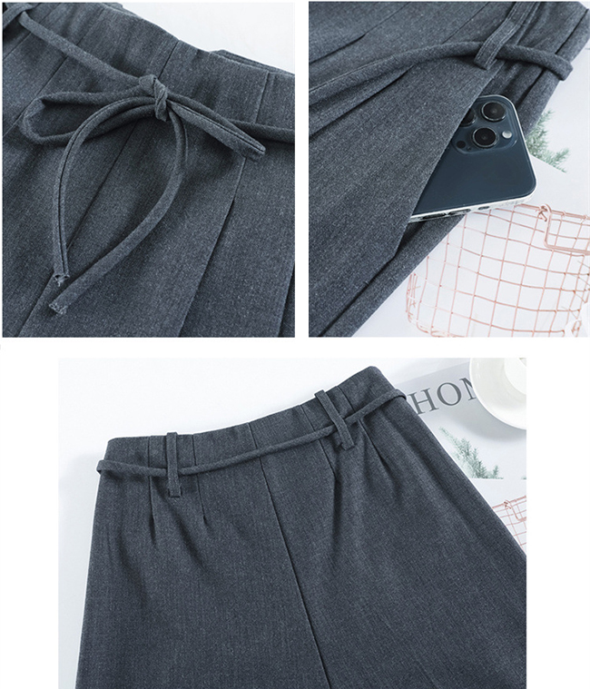 レディース ウールタッチ タックワイドパンツ ハイウエスト グレー