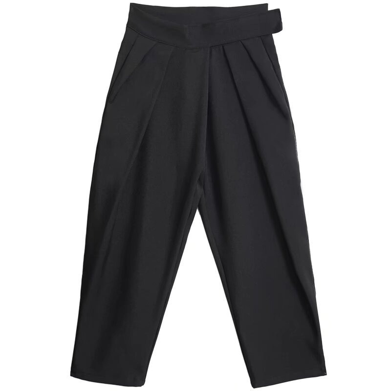 ワイドタックパンツ 黒のゆったりサルエル袴パンツ メンズ