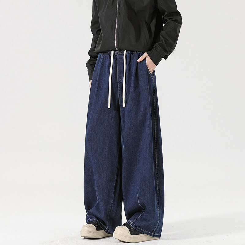 ワイドタックパンツ ゆったり楽縛りデニムワイドパンツ