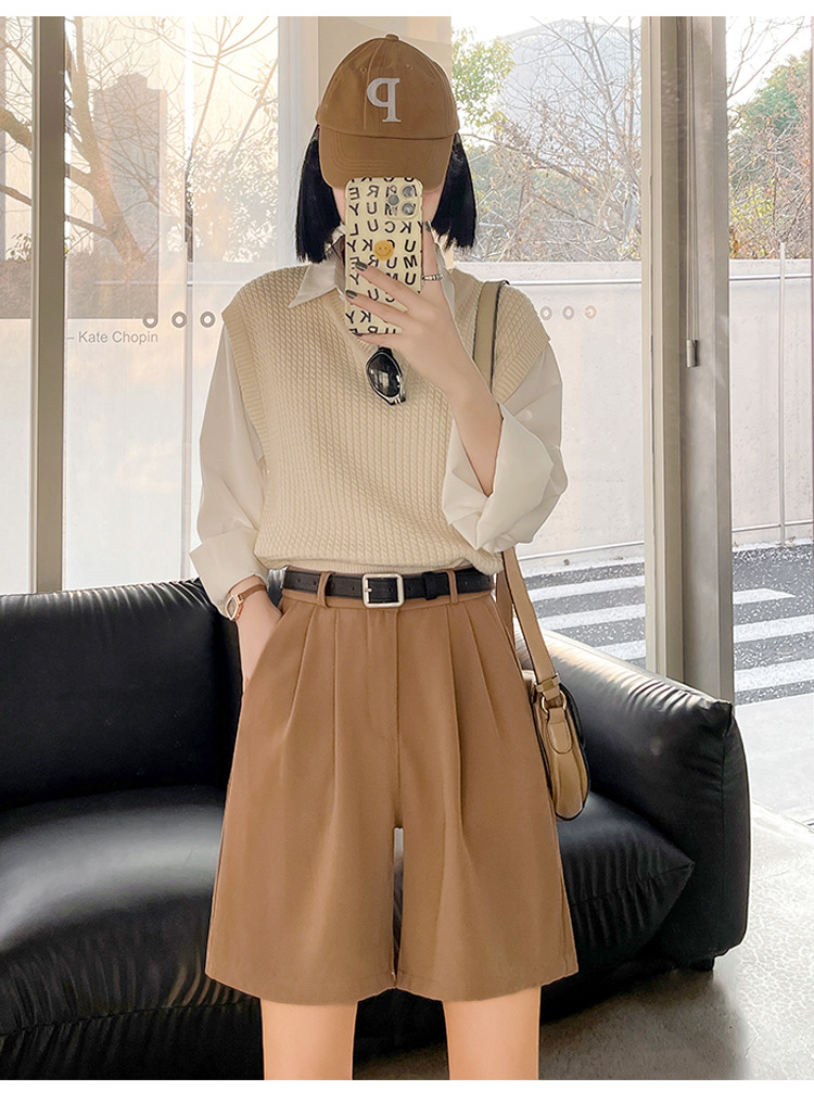 ワイドタックパンツ 新作ハイウエストタックハーフパンツきれいめワイドシルエット