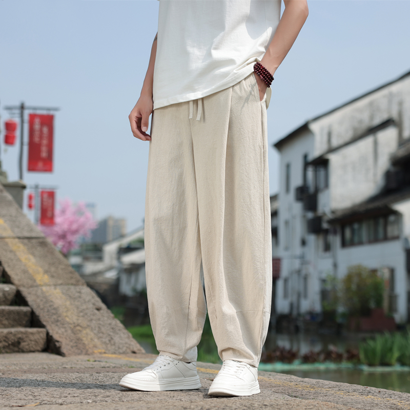 ワイドタックパンツ 涼やか麻混ゆったりタックパンツ
