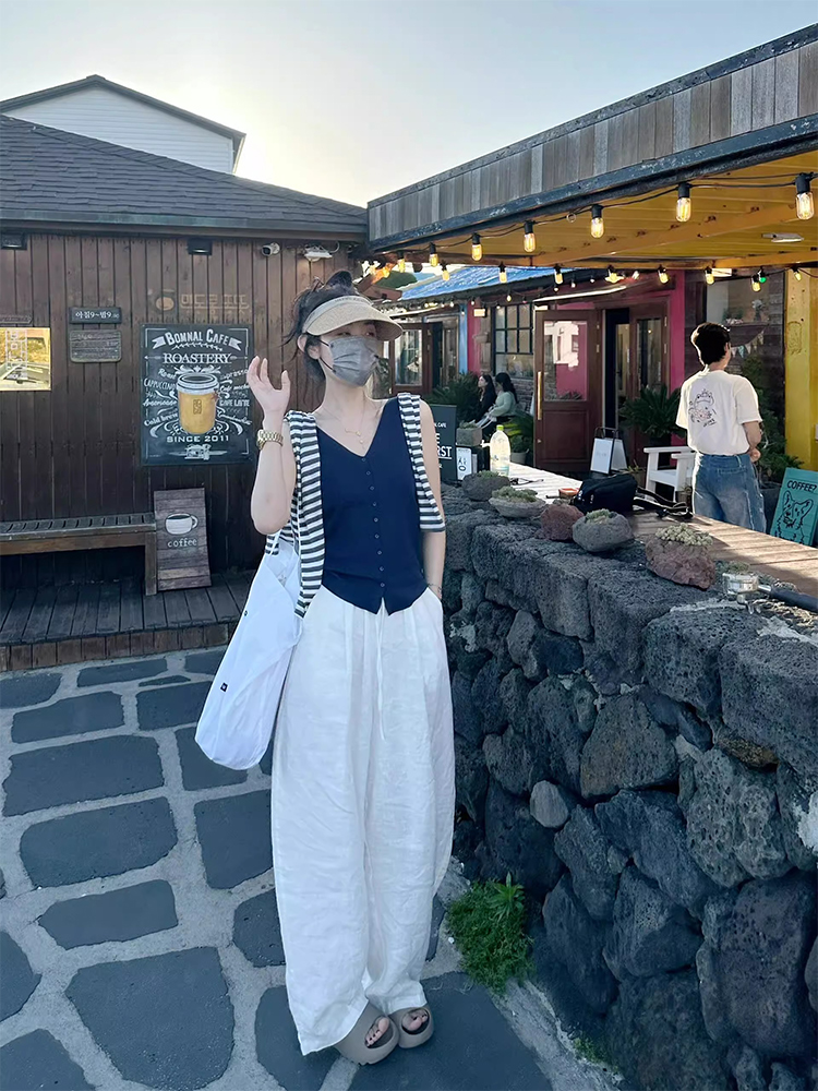 ワイドタックパンツ リゾート風ゆったりタックパンツ