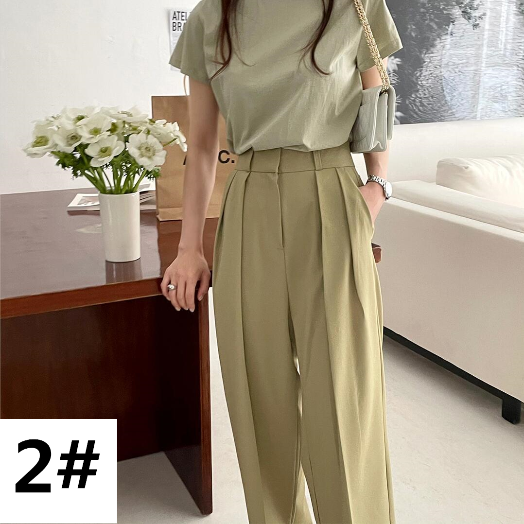 春夏新作 ワイドタックパンツ ハイウエスト 着痩せ レディース