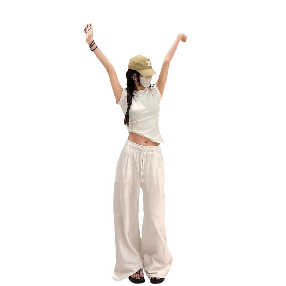ワイドタックパンツ なめらか麻混リラックスパンツ