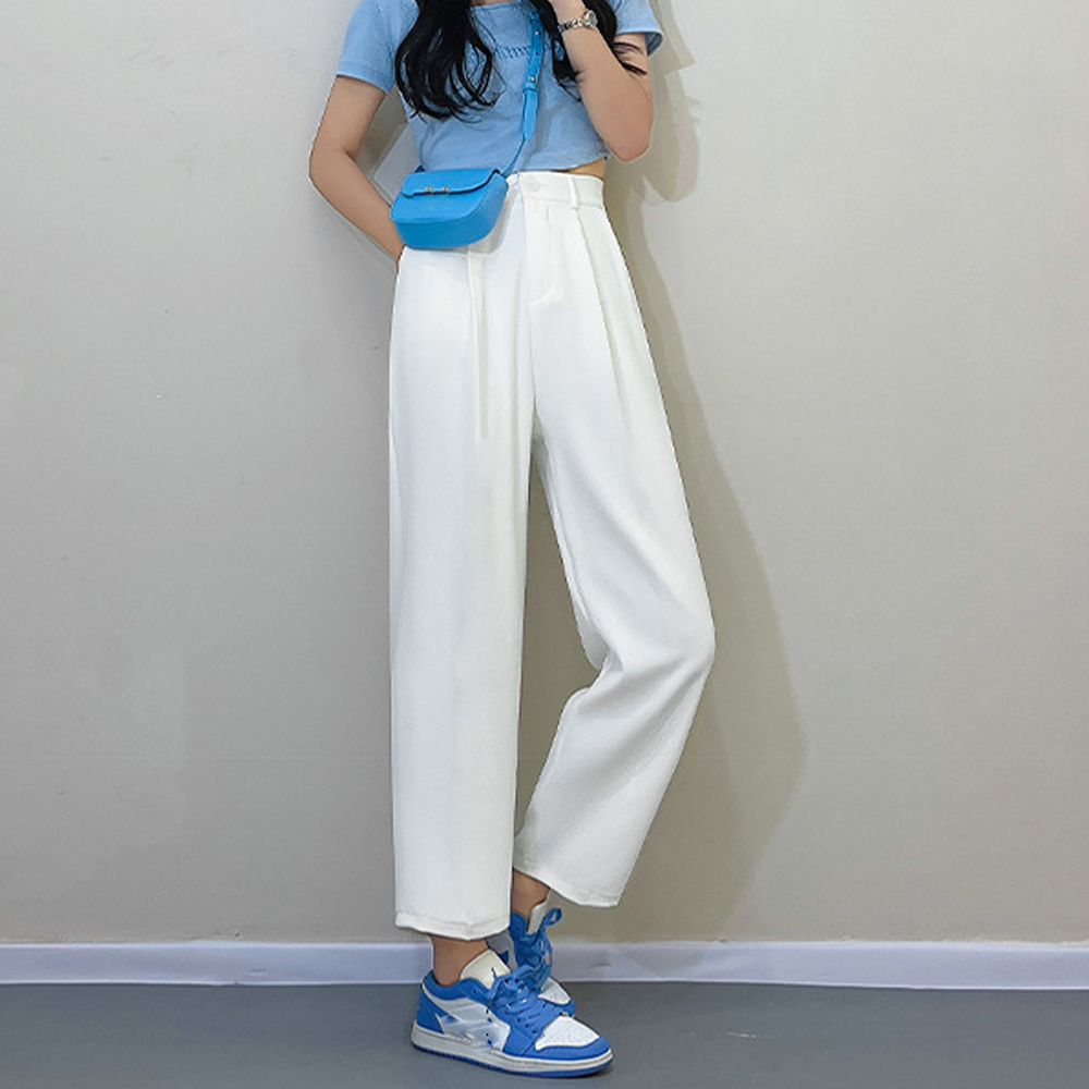 美脚ワイドタックパンツ九分丈多色展開