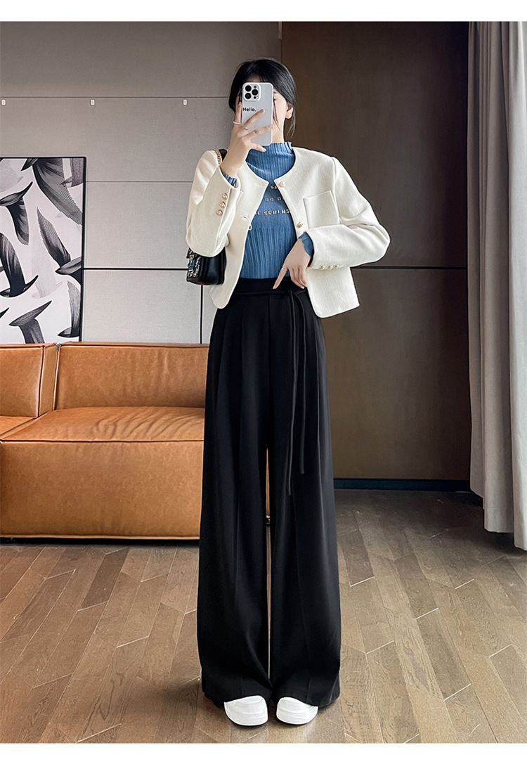 レディース ウールタッチ タックワイドパンツ ハイウエスト グレー