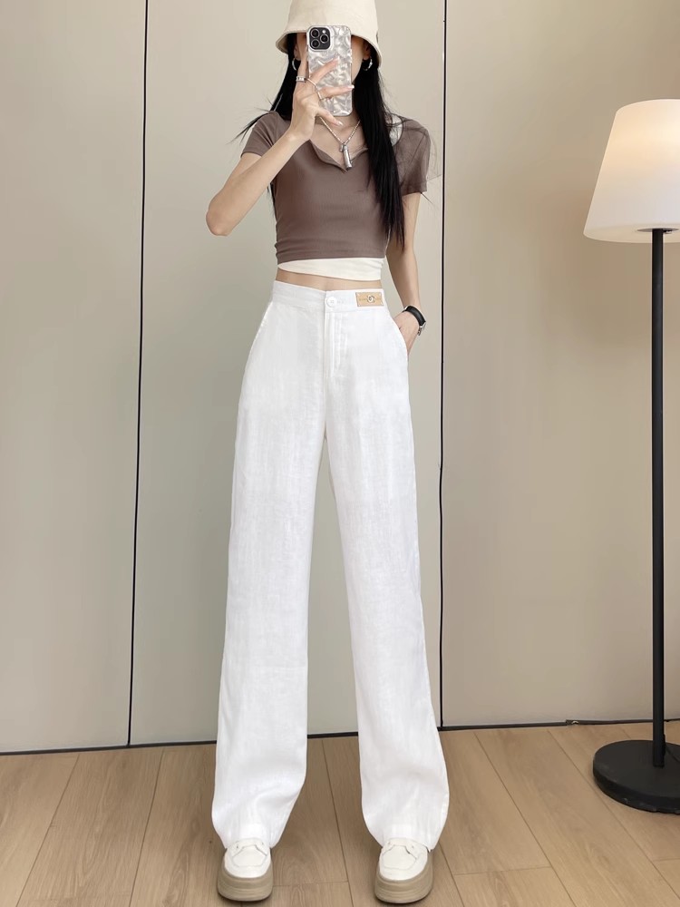 ワイドタックパンツ 涼やかリネンハイウエストワイドパンツ