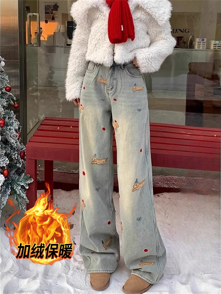 ワイドタックパンツ ほしと水玉のファンシーデニム