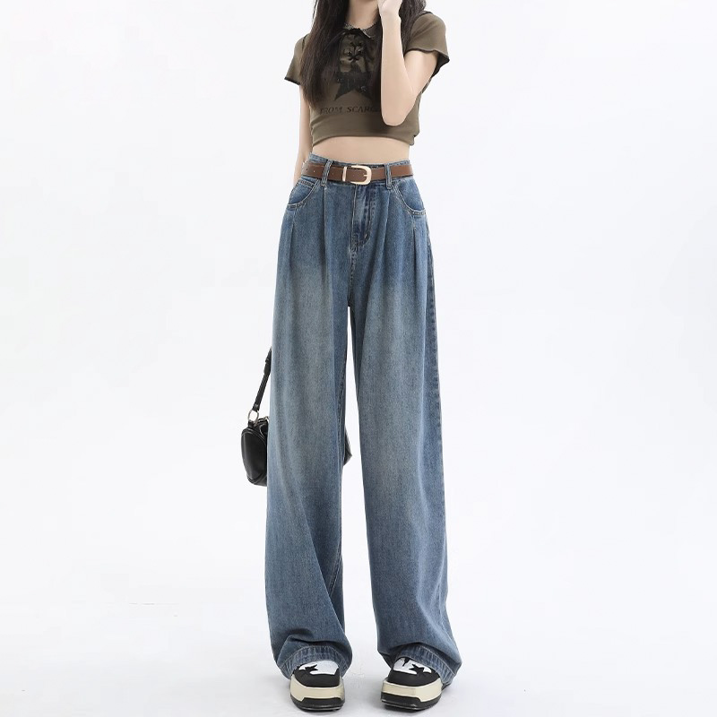 ワイドタックパンツ ハイウエストルーズタックデニムパンツ