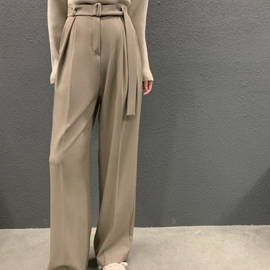 春夏ハイウエストタックワイドパンツ