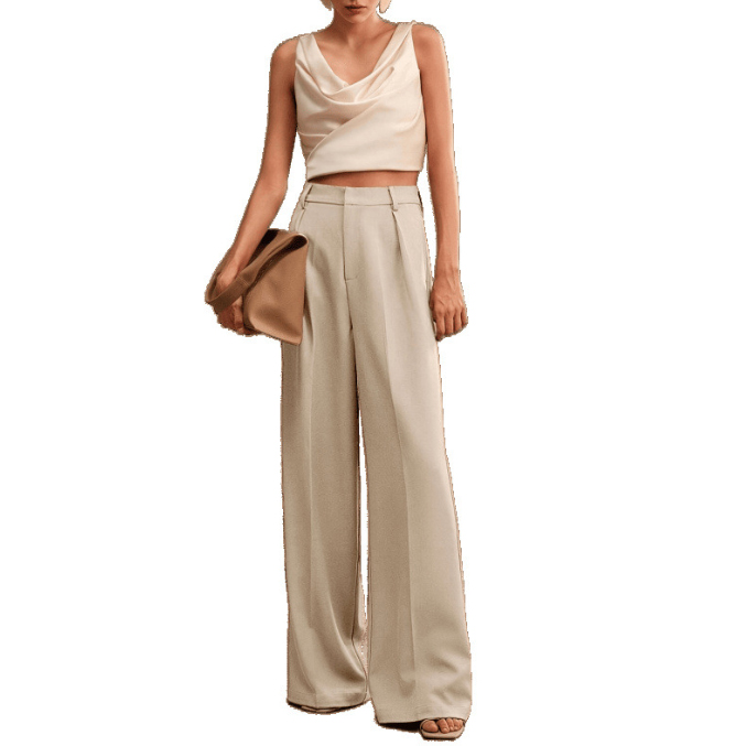 新作レディース上品ワイドタックパンツ脚長効果無地