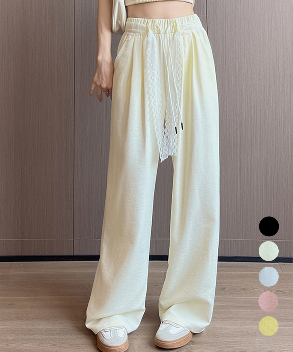 レースベルト付きワイドタックパンツ