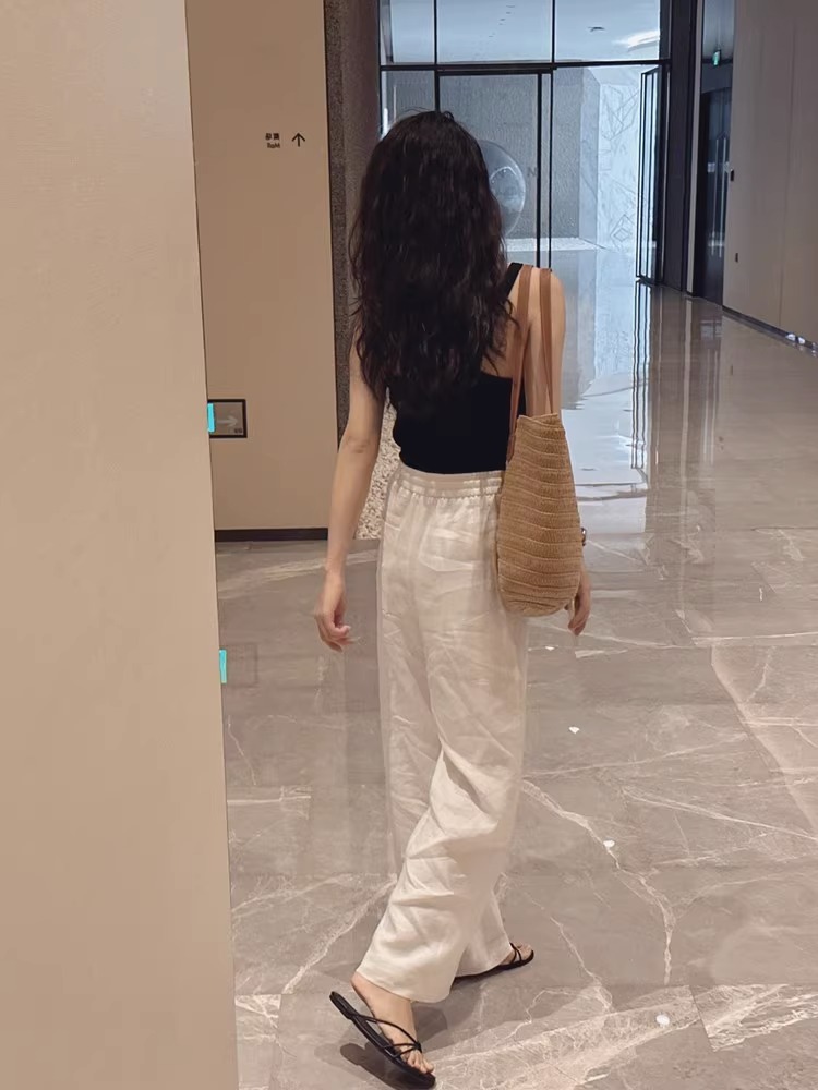 ワイドタックパンツ リラックスフィット リネンタックワイドパンツ