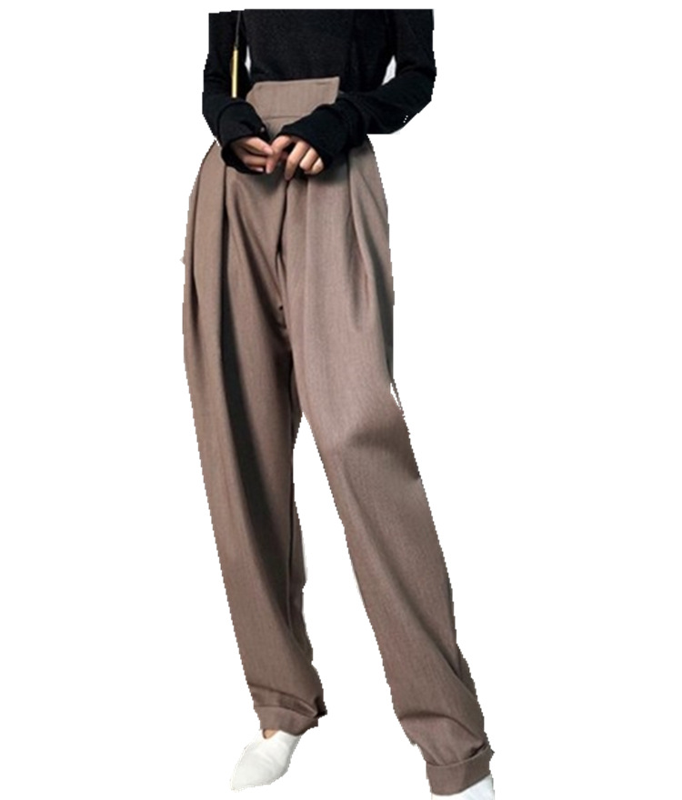 ハイウエストワイドタックパンツ レディース着痩せロング丈