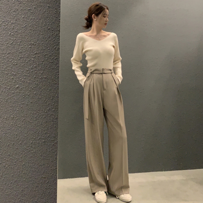 春夏ハイウエストタックワイドパンツ