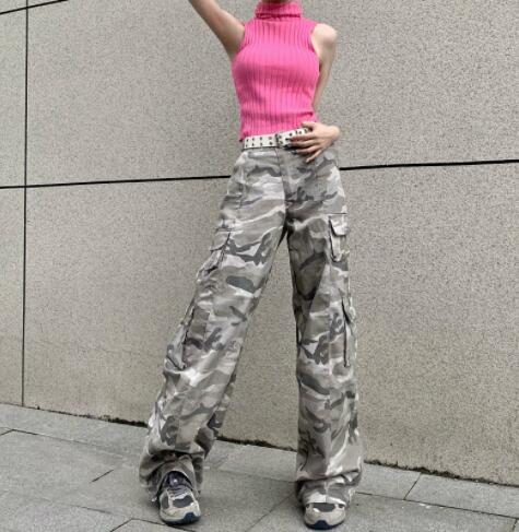 ワイドタックパンツ 黒迷彩柄 レディース ワイドパンツ カーゴ