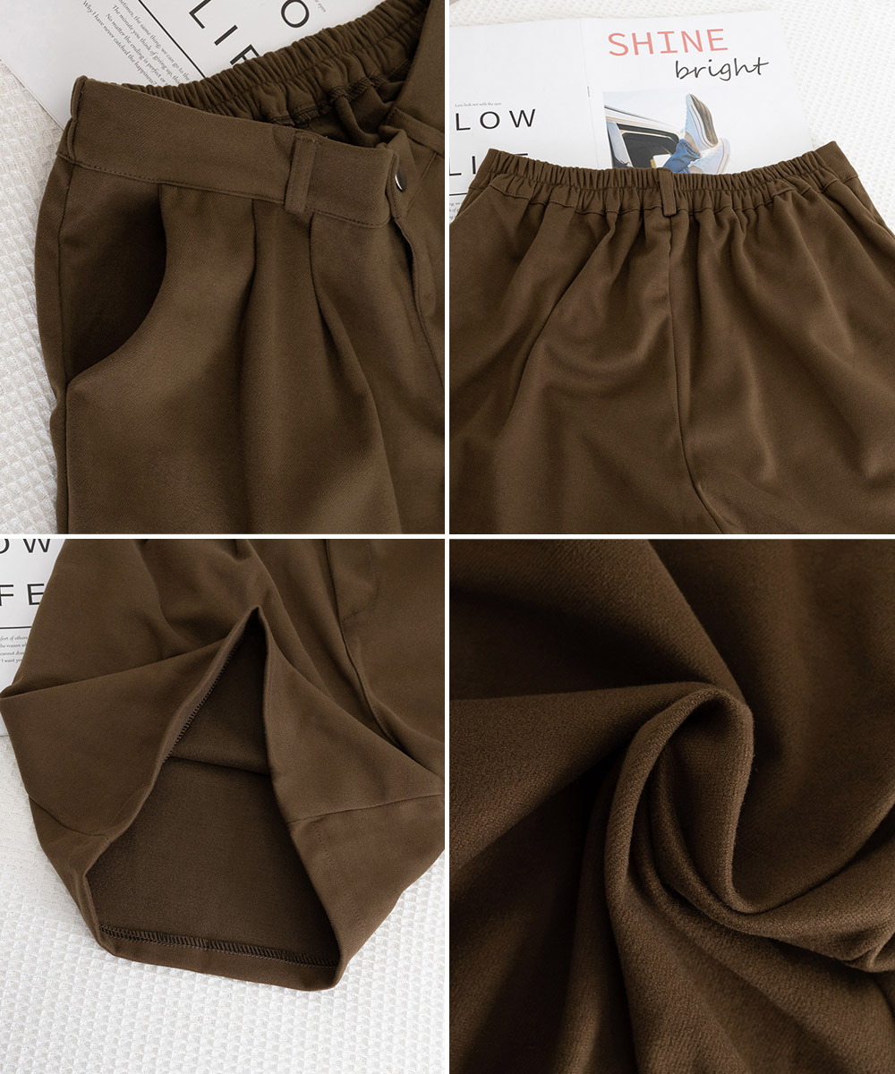 ワイドタックパンツ タック入りウール風ワイドショートパンツ