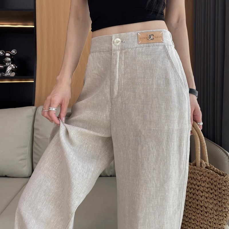 ワイドタックパンツ 涼やかリネンハイウエストワイドパンツ