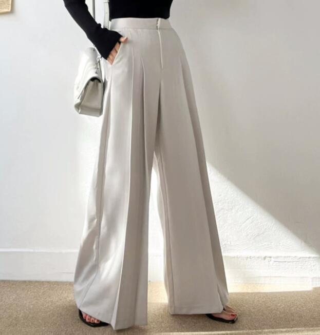 レディース ハイウエスト タックワイドパンツ