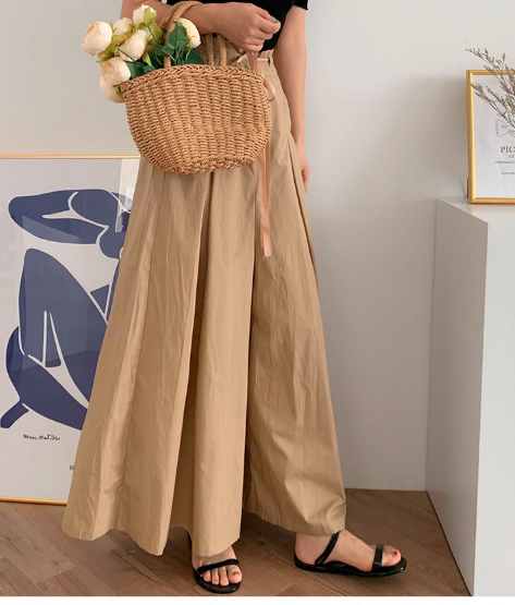 ワイドタックパンツ 春夏新作 ウエストゴム タックワイドパンツ